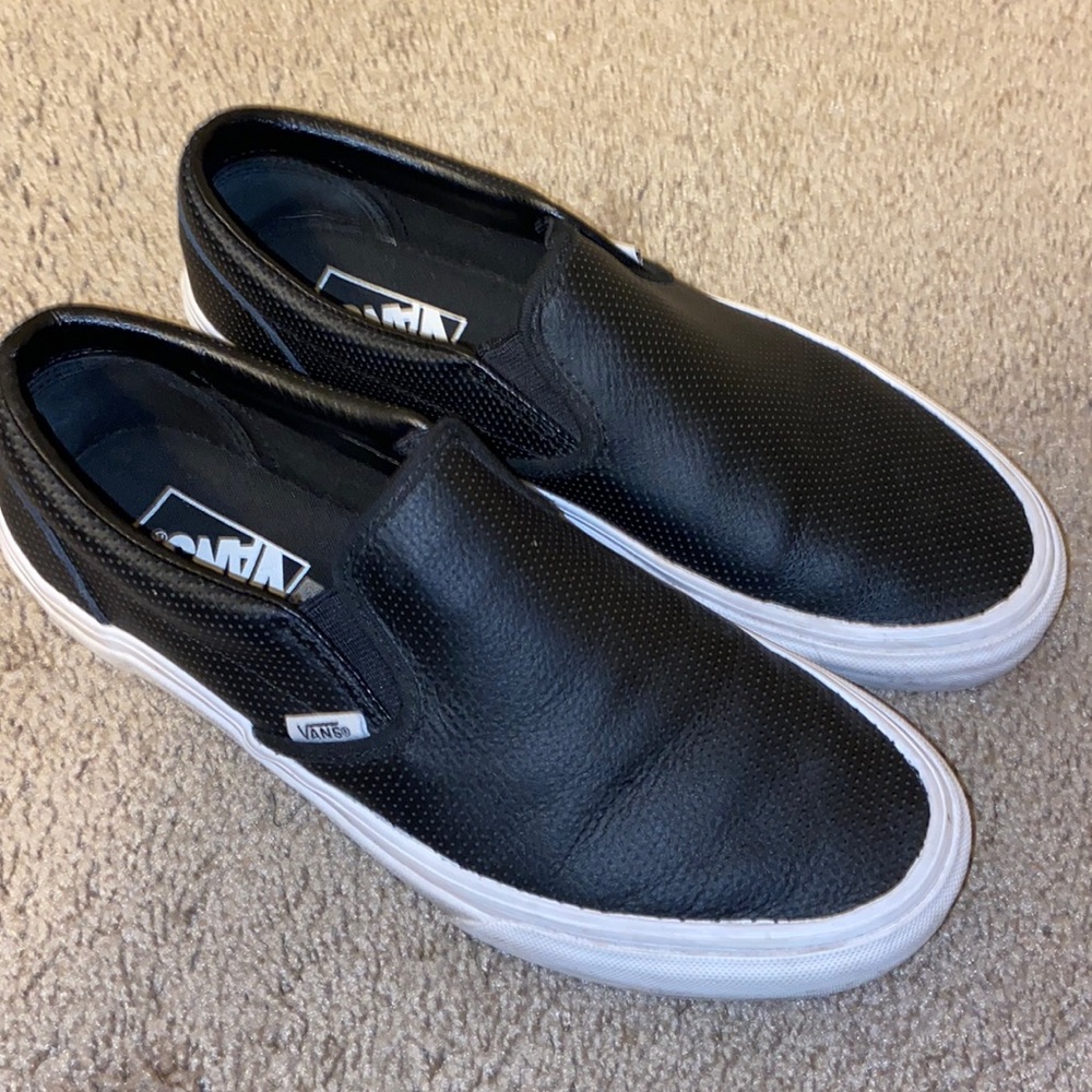 Womens perforated black leather Vans